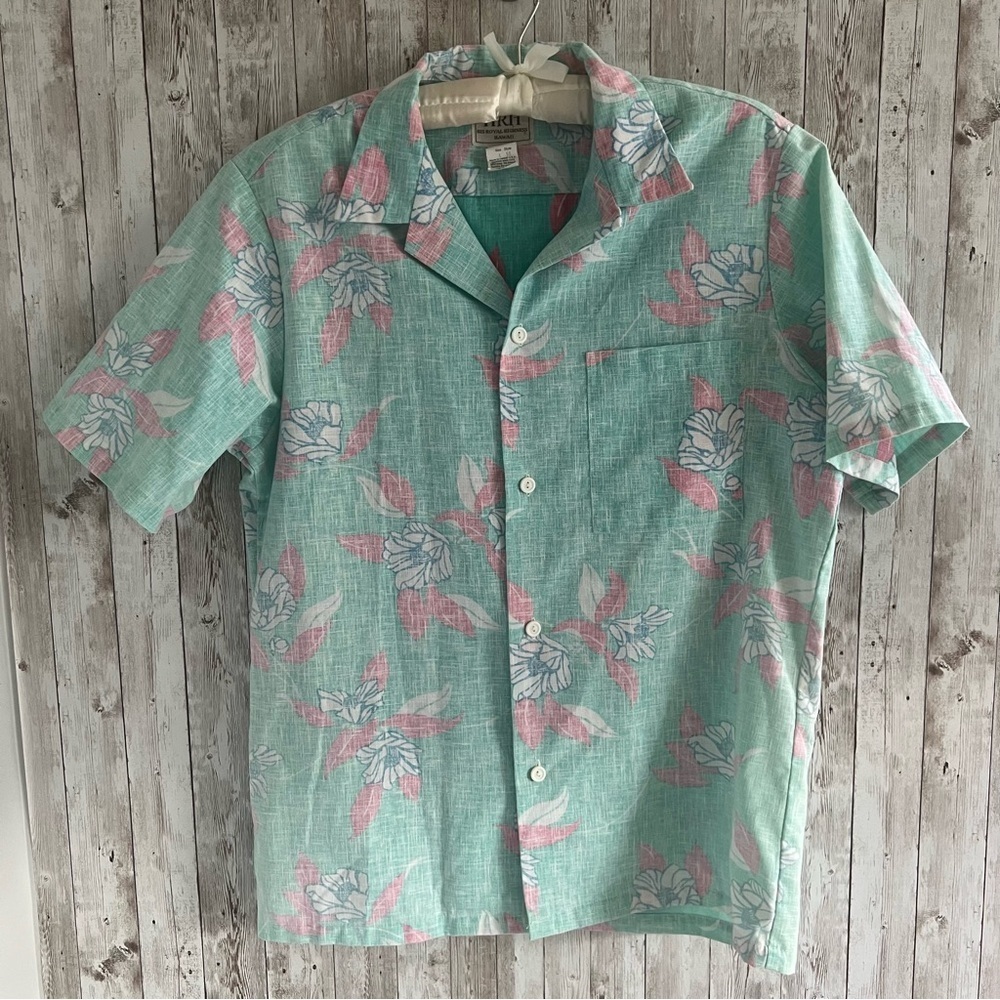 His Royal Highness Hawaii Hawaiian Floral Cotton Button Down Shirt Large Vintage